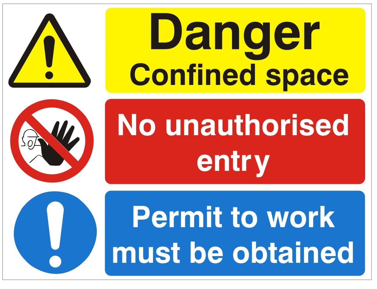 White Rigid PVC Danger Confined Space Sign - 400mm Wide x 300mm High - JEM Systems UK