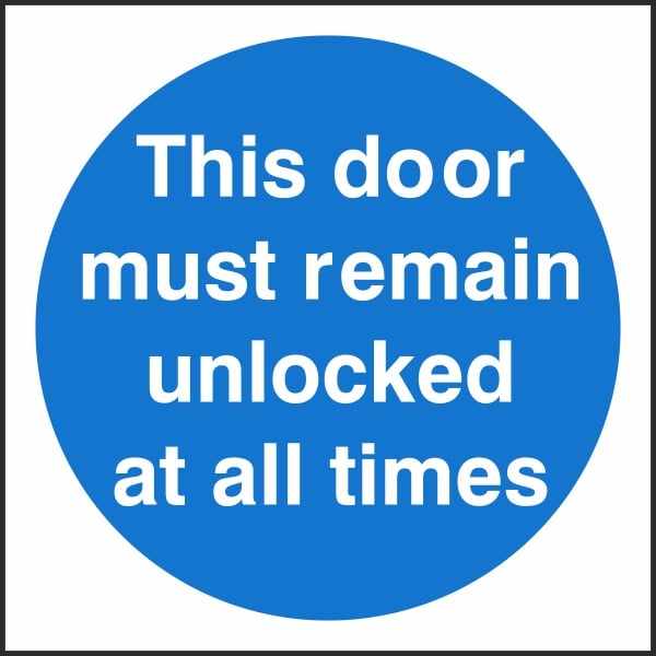 This Door Must Remain Unlocked At All Times 100mm x 100mm - JEM Systems UK