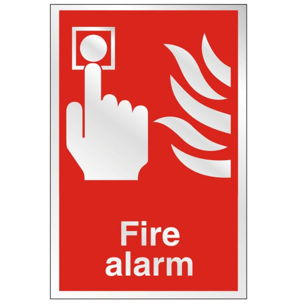 Stainless Steel Fire Alarm Sign 150mm Wide x 200mm High - JEM Systems UK