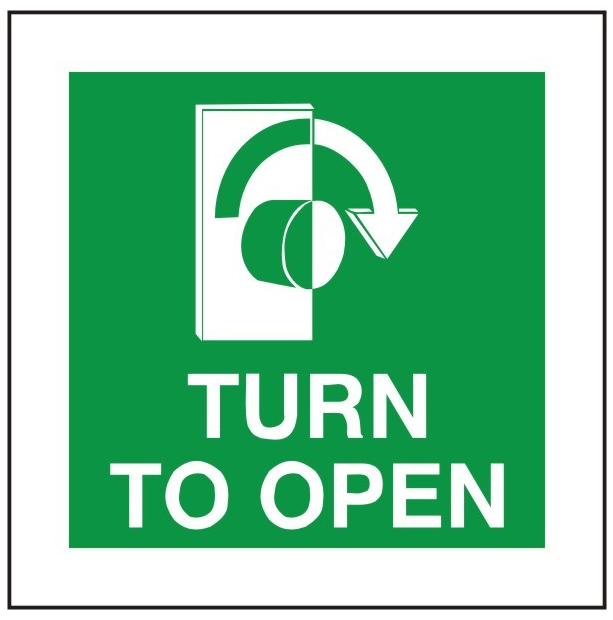 White Rigid PVC Turn To Open Sign (Right) 100mm Wide x 100mm High - JEM Systems UK
