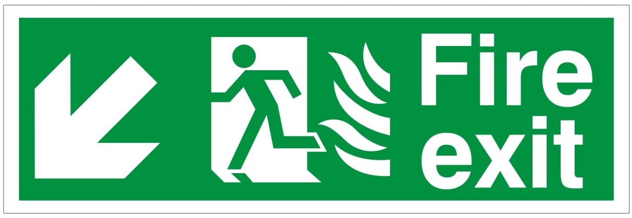 HTM65 Compliant Fire Exit Down / Left  - 600 x 200mm White - JEM Systems UK