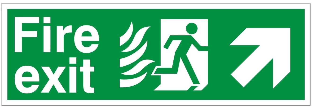 HTM65 Compliant Fire Exit Up / Right - 600 x 200mm White - JEM Systems UK