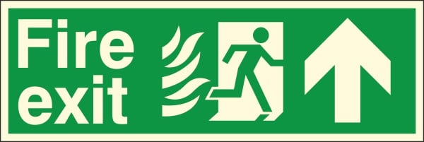 HTM65 Compliant Fire Exit Up/Forward Sign - 400 x 150mm Luminous - JEM Systems UK