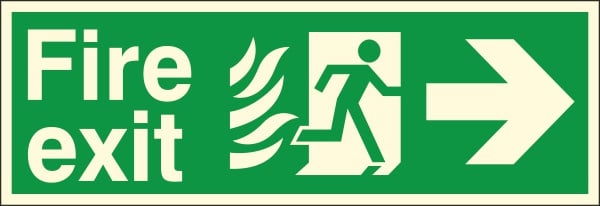 HTM65 Compliant Fire Exit Right - 400 x 150mm Luminous - JEM Systems UK