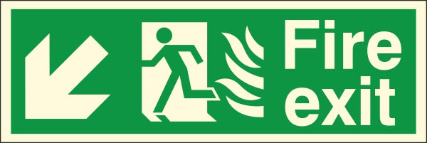 HTM65 Compliant Fire Exit Down / Left - 400 x 150mm Luminous - JEM Systems UK