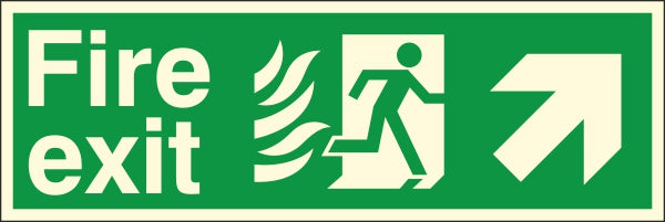 HTM65 Compliant Fire Exit Up / Right - 400 x 150mm Luminous - JEM Systems UK