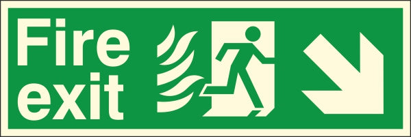 HTM65 Compliant Fire Exit Down / Right - 600 x 200mm Luminous - JEM Systems UK