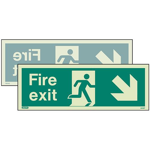 Firechief Sign FIRE EXIT DOWN LEFT/RIGHT Photolum (439DSK/R)