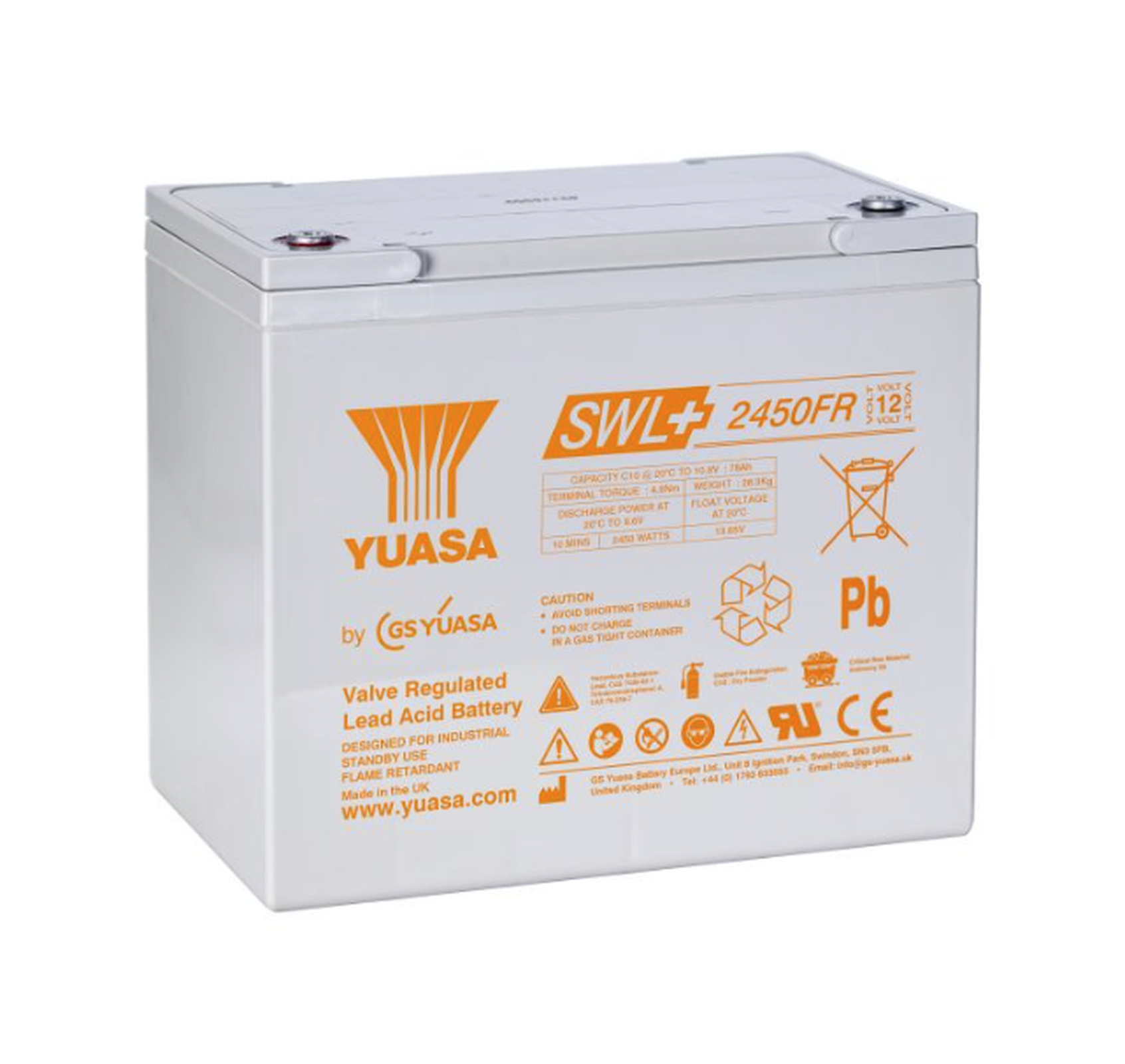 Yuasa 12V 80Ah SWL+ Series AGM VRLA High Rate Battery