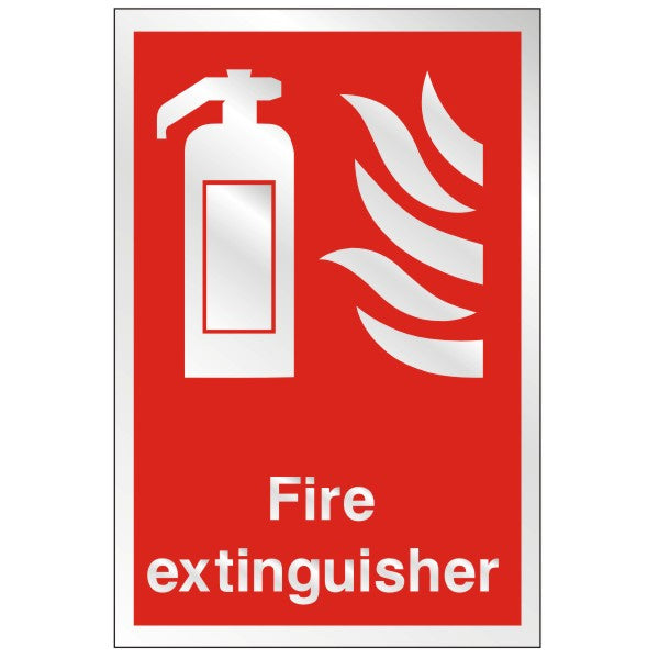Stainless Steel Effect Fire Extinguisher Sign 150mm Wide x 200mm High - JEM Systems UK