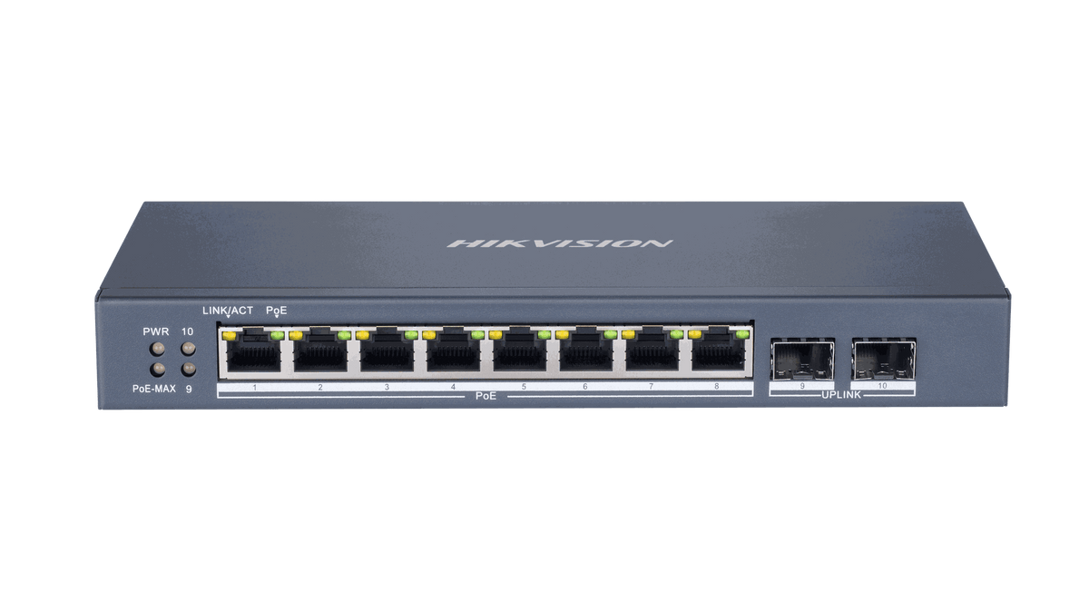 Hikvision DS-3E1510P-SI 8-Port Gigabit Smart PoE Switch, 2 x SFP Fibre Uplink