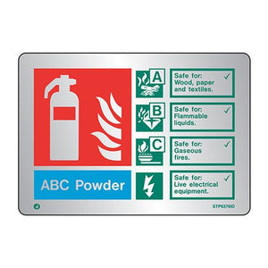 Firechief Brushed Stainless Steel ABC Powder Extinguisher ID Sign Radius Corners (STB6370ID)