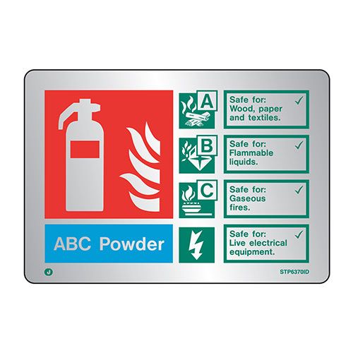 Firechief Brushed Stainless Steel ABC Powder Extinguisher ID Sign Radius Corners (STB6370ID)
