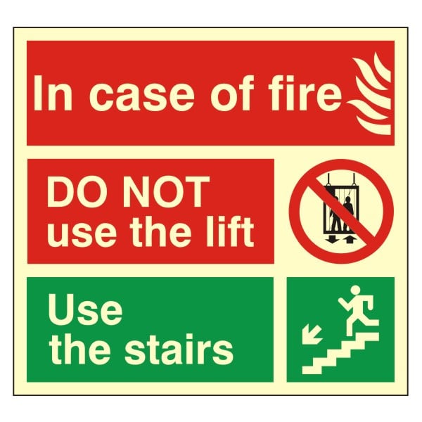 Photoluminescent (Luminous) Rigid PVC In Case Of Fire DO NOT Use The Lift Sign 150mm Wide x 150mm High - JEM Systems UK
