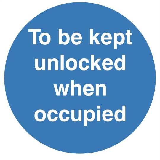 To Be Kept Unlocked When Occupied Sign C/W Self Adhesive 100mm x 100mm - JEM Systems UK