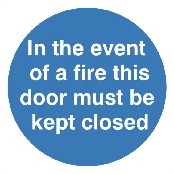 In The Event Of A Fire This Door Must Be Kept Closed Sign C/W Self Adhesive 100mm x 100mm - JEM Systems UK
