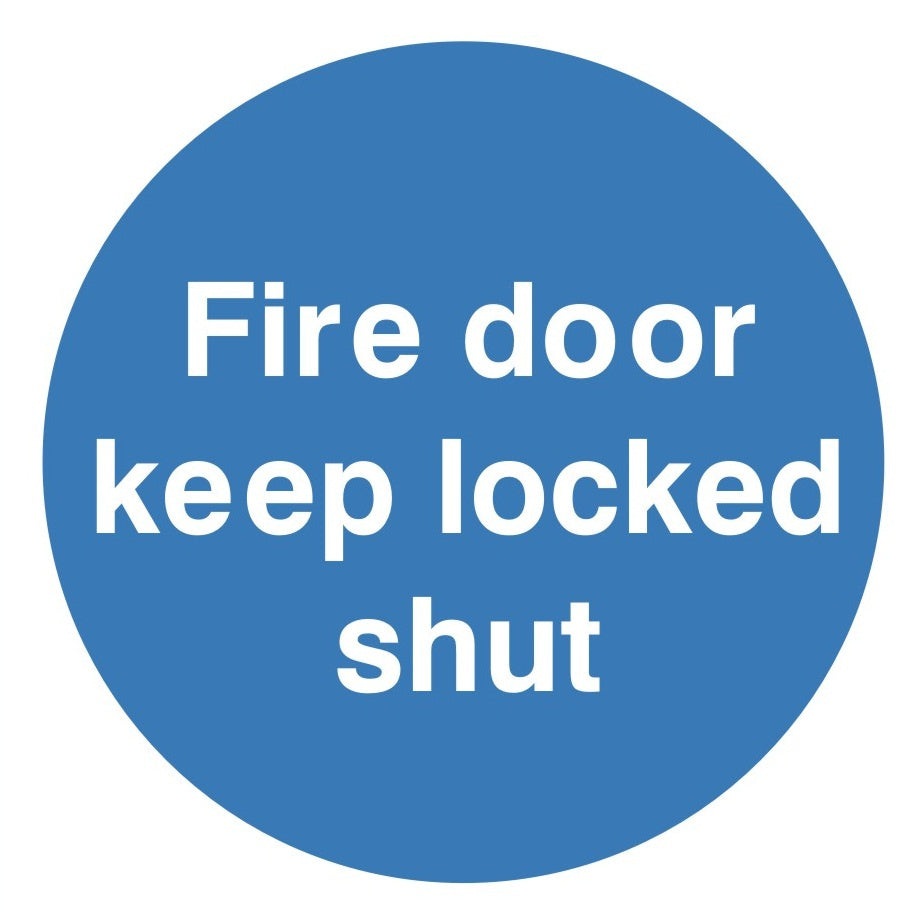 Fire Door Keep Locked Shut Sign C/W Self Adhesive 100mm x 100mm - JEM Systems UK