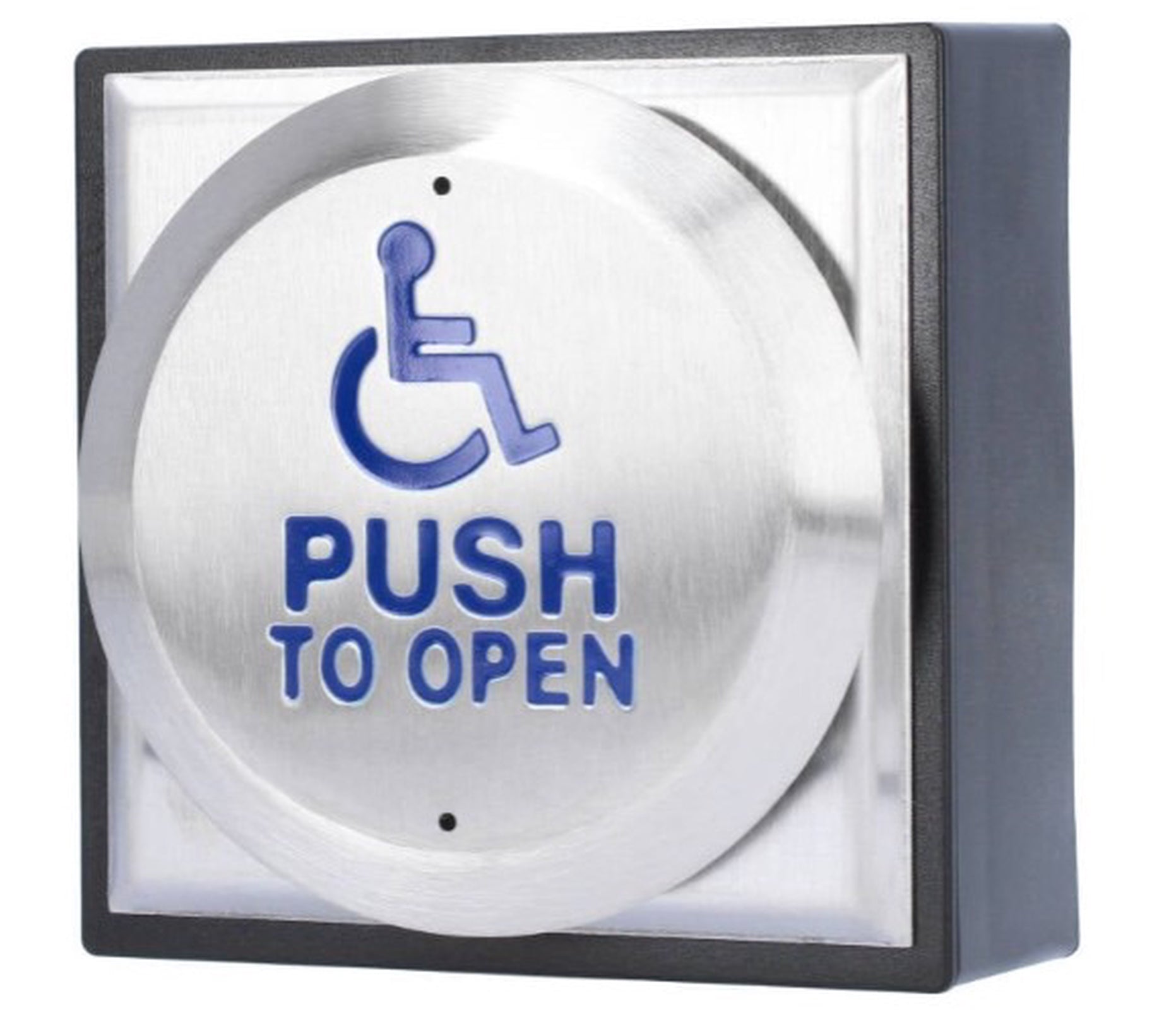 CDVI Large All-Active Exit Button PUSH TO OPEN PTO c/w Wheelchair Logo Surface Mount Stainless Steel
