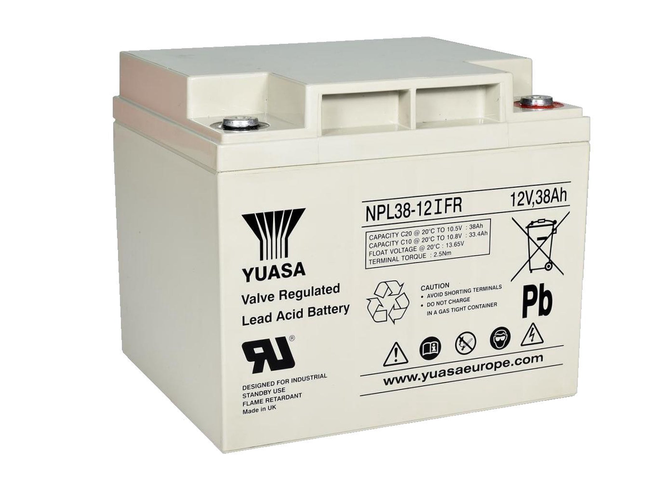 Yuasa 12V 38Ah Industrial VRLA Battery Flame Retardant