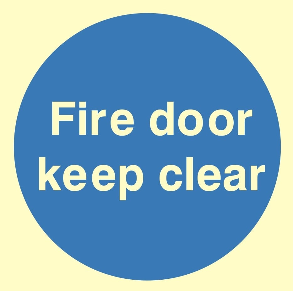 Luminous Fire Door Keep Clear Sign C/W Self Adhesive 100mm x 100mm - JEM Systems UK