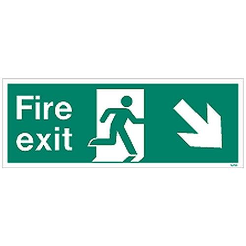 Firechief Sign FIRE EXIT DOWN RIGHT White (W439K)