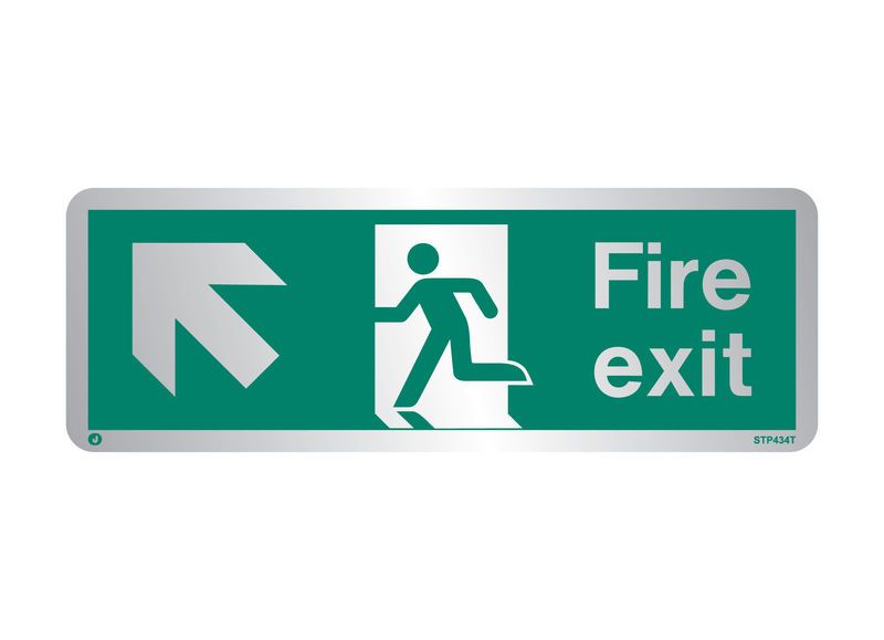Firechief Sign Fire Exit Up Left Brushed Stainless Steel (STB434T)
