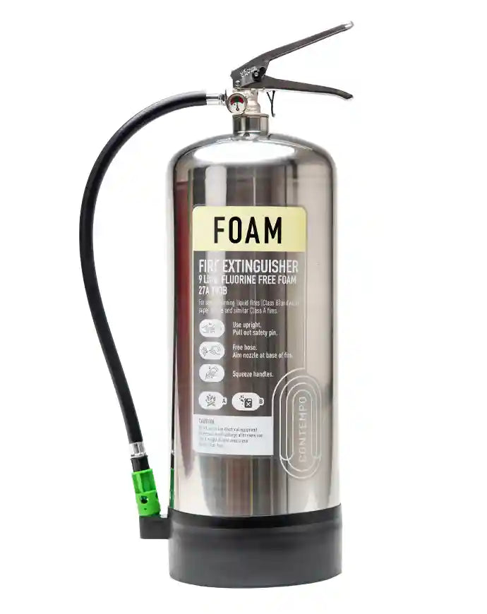 CheckFire CX-FFF-009-DSS 9 litre Fluorine Free Foam Fire Extinguisher - Stainless Steel (CX-FFF-009-DSS) - JEM Systems UK