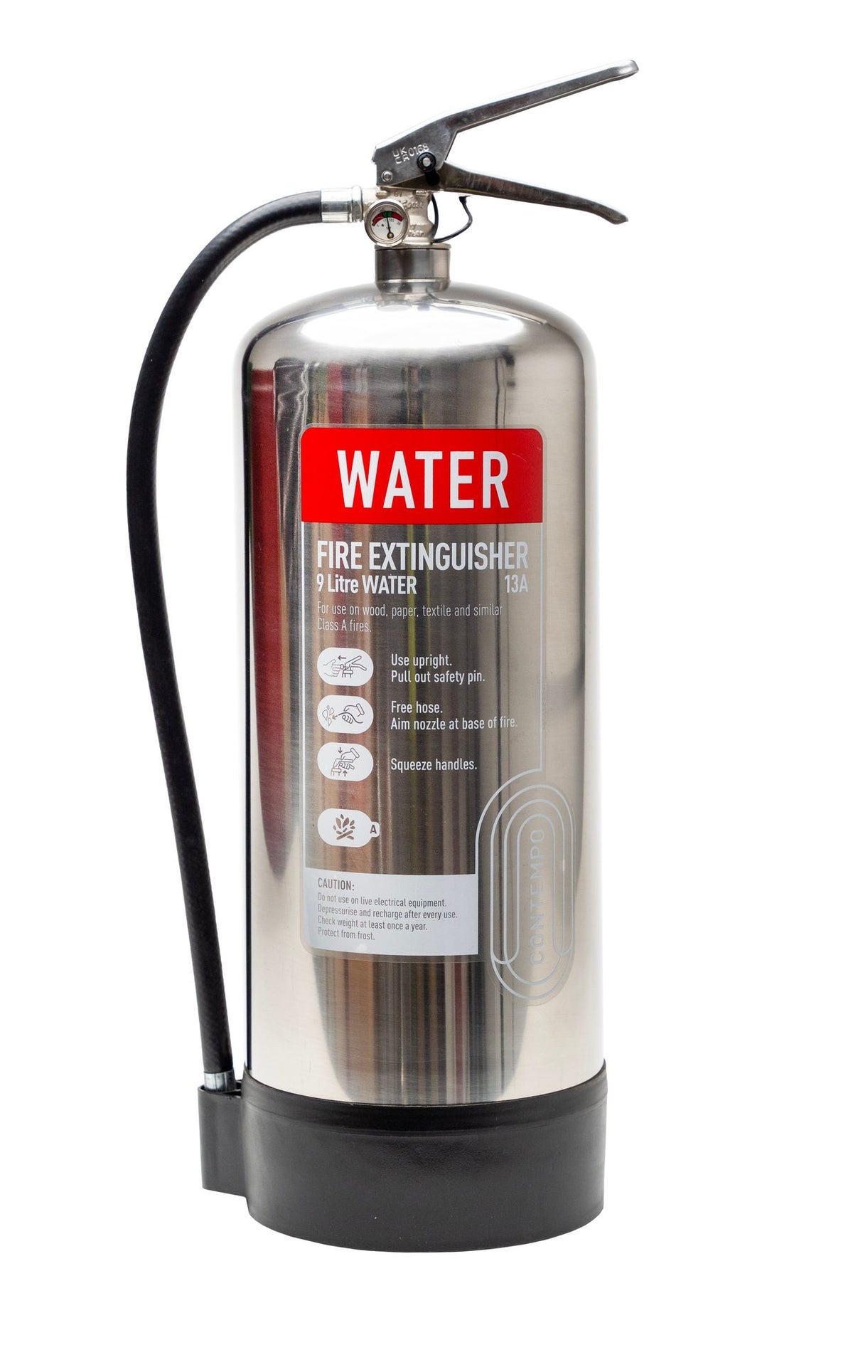CheckFire CX-PWA-009-DSS 9 litre Water Fire Extinguisher - Stainless Steel (WSEX9SS) - JEM Systems UK