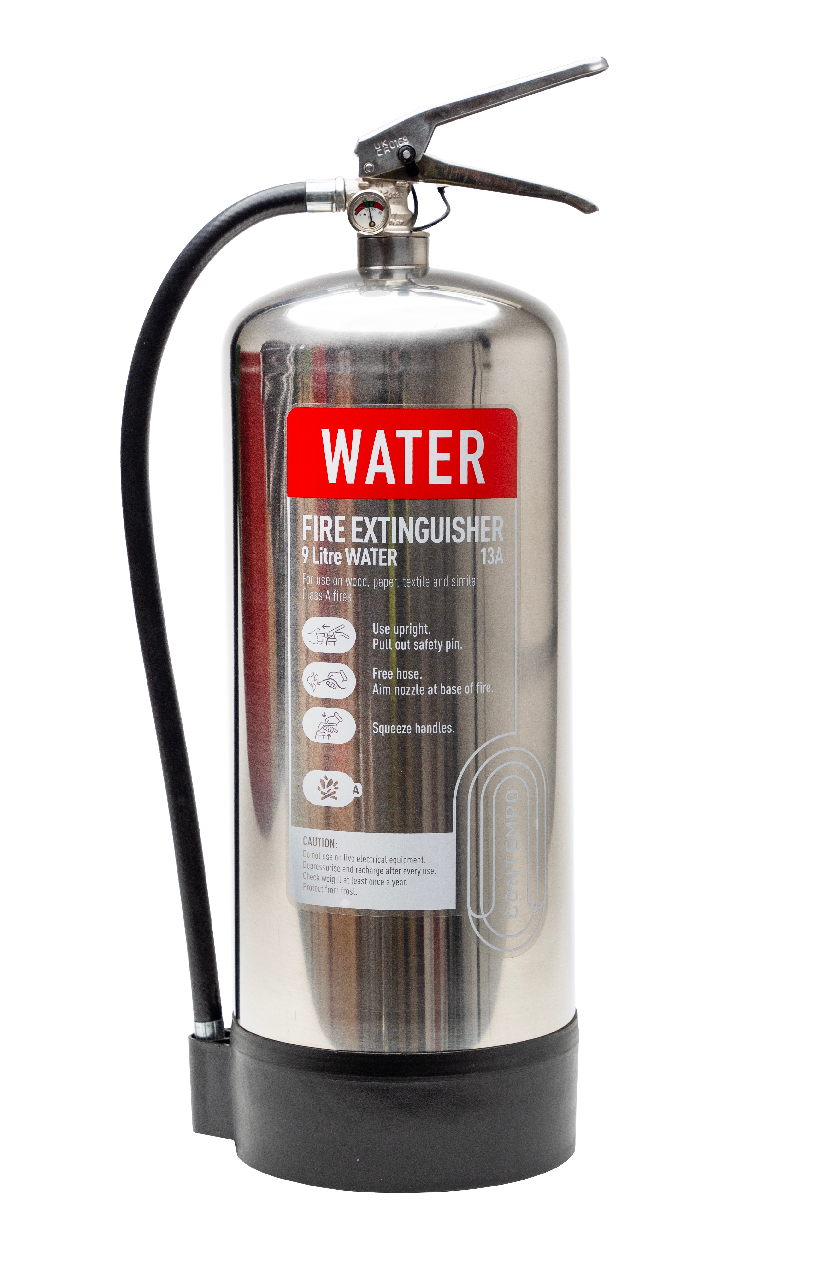 CheckFire CX-PWA-009-DSS 9 litre Water Fire Extinguisher - Stainless Steel (WSEX9SS)