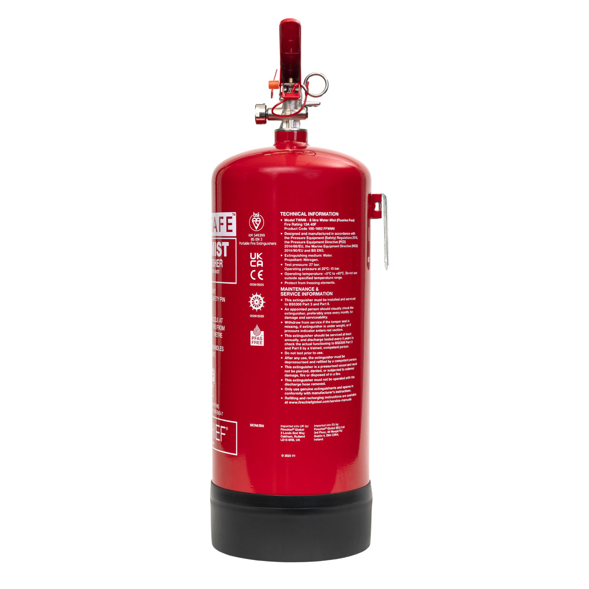 Firechief 6ltr PureSafe Watermist Extinguisher (FFWM6) - JEM Systems UK