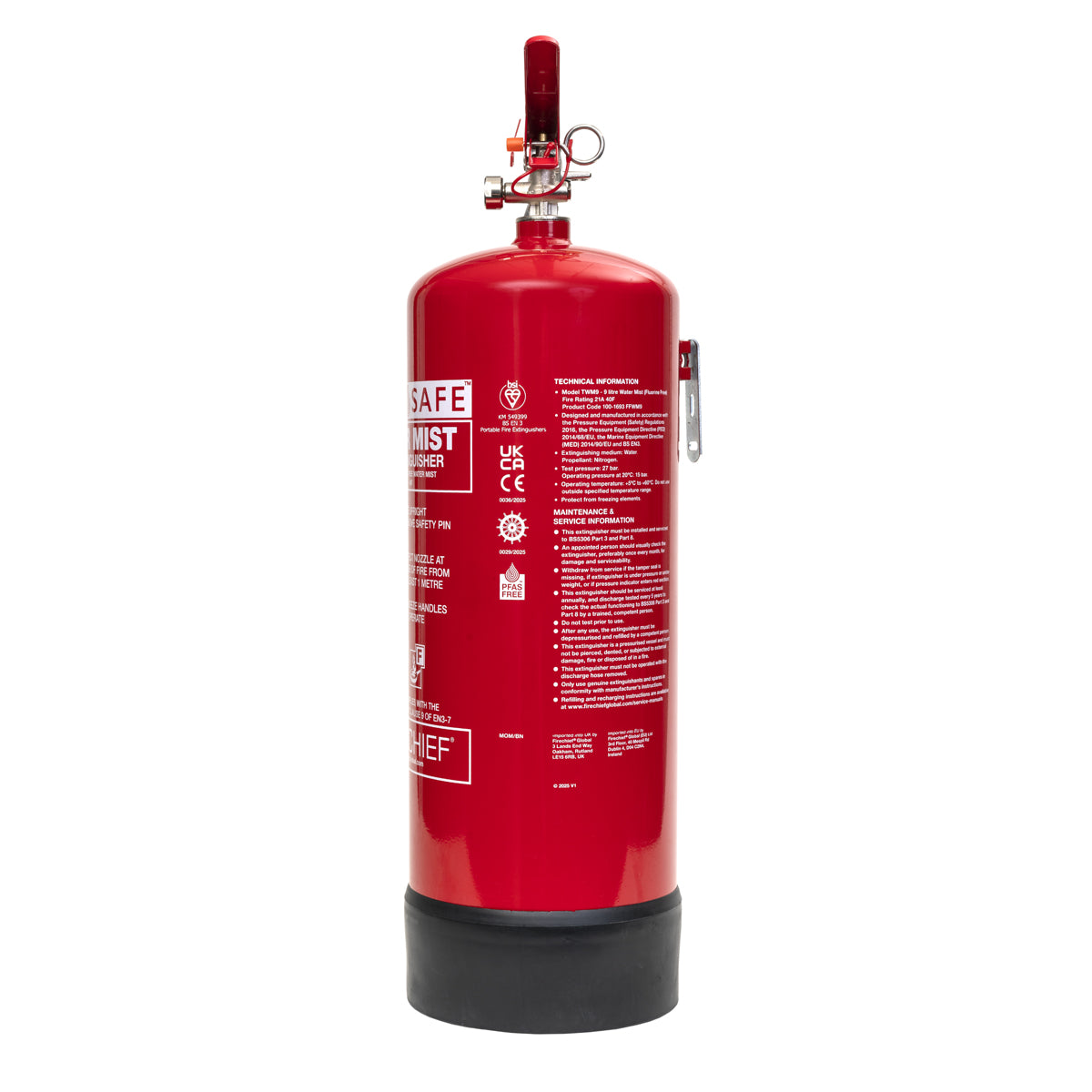 Firechief 9ltr PureSafe Watermist Extinguisher (FFWM9) - JEM Systems UK
