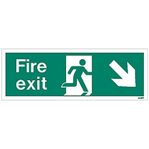 Firechief Sign FIRE EXIT DOWN RIGHT White (W439T)