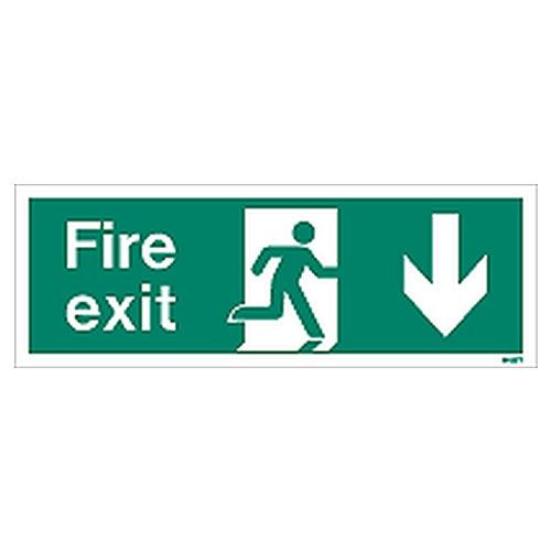 Firechief Sign FIRE EXIT DOWN White (W437T)