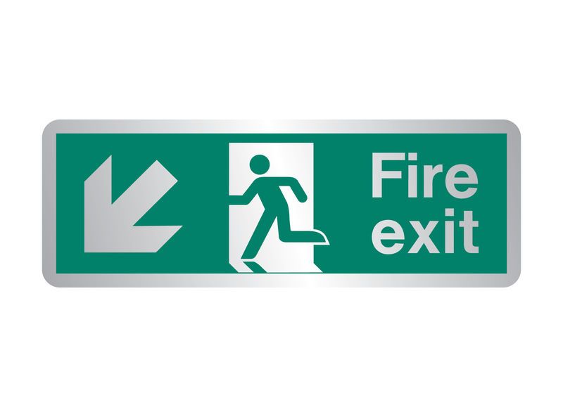 Firechief Sign Fire Exit Down Left Brushed Stainless Steel (STB433T)