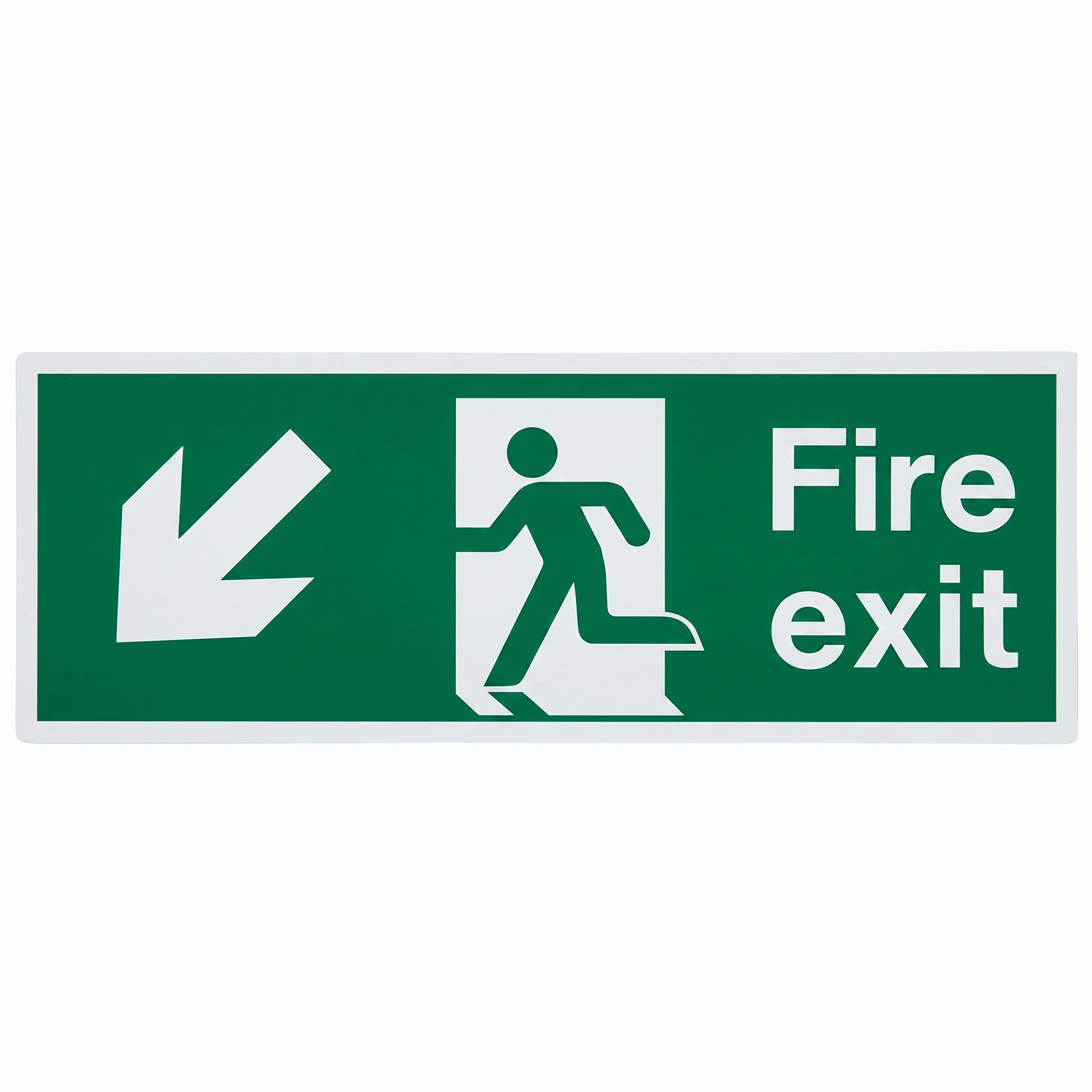 Firechief Sign FIRE EXIT DOWN LEFT White (W433K) - JEM Systems UK