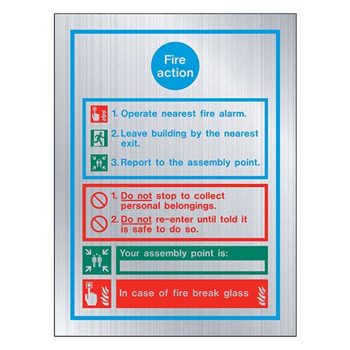 Firechief Sign GENERAL FIRE ACTION, Brushed Aluminium (HS1050C)
