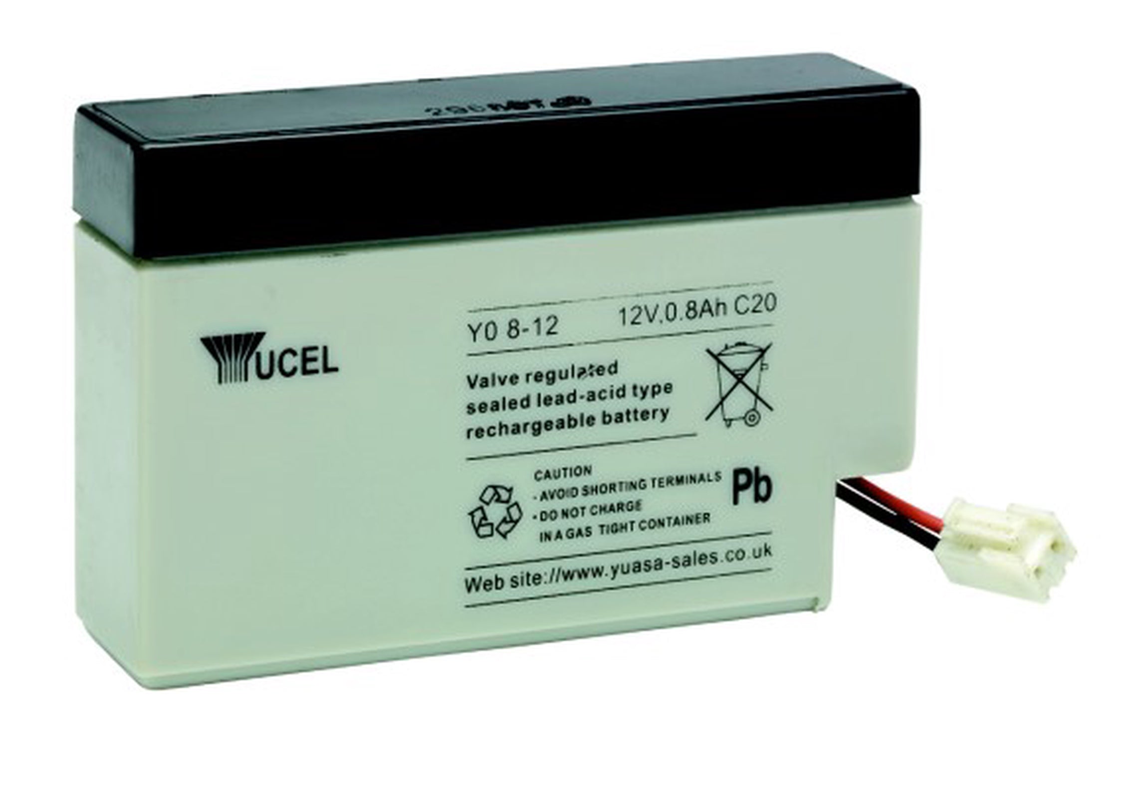 Yucel 12V 0.8Ah VRLA Battery c/w Leads Flame Retardant