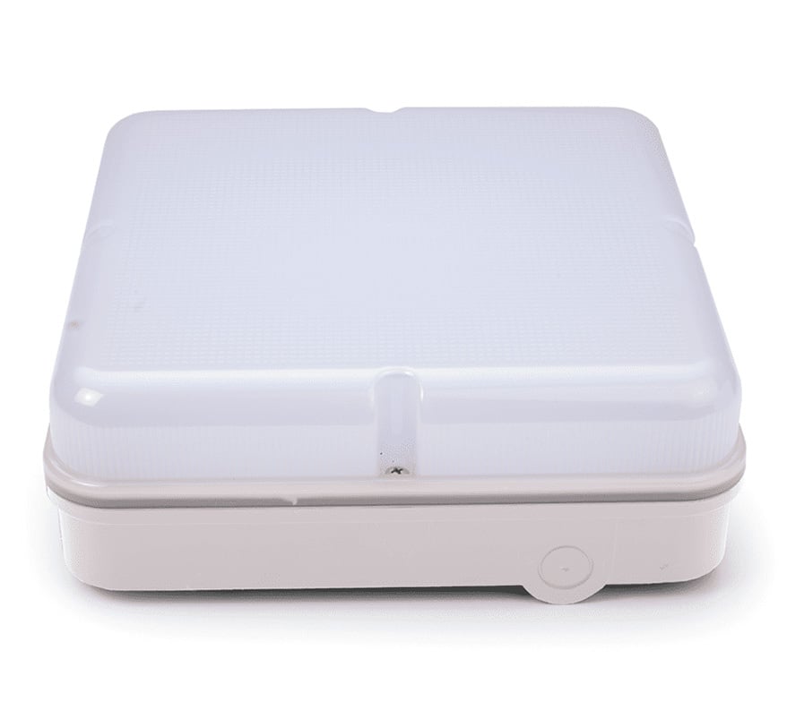 Hispec Adriatic 15W LED Square Bulkhead with Emergency Pack (White Base) (HSLED15SQ/WP/EP) - JEM Systems UK