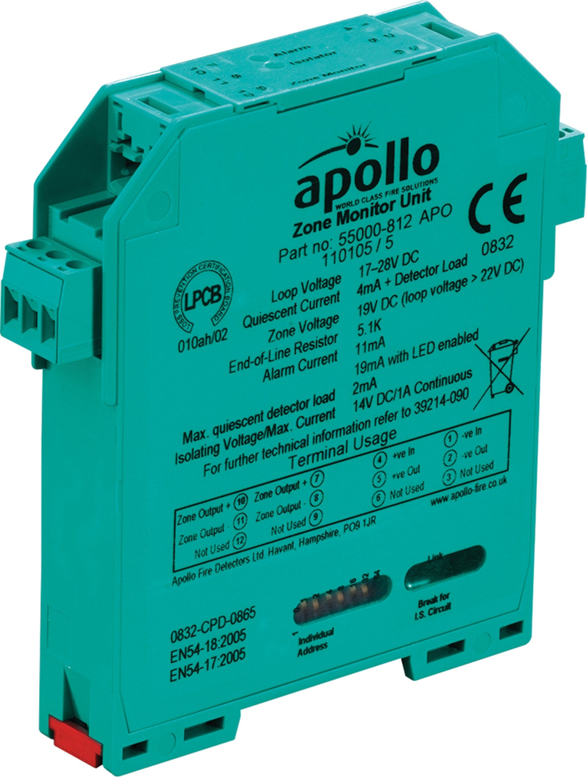 Apollo 55000-812APO XP95 DIN-Rail Zone Monitor Module - Isolating - JEM Systems UK
