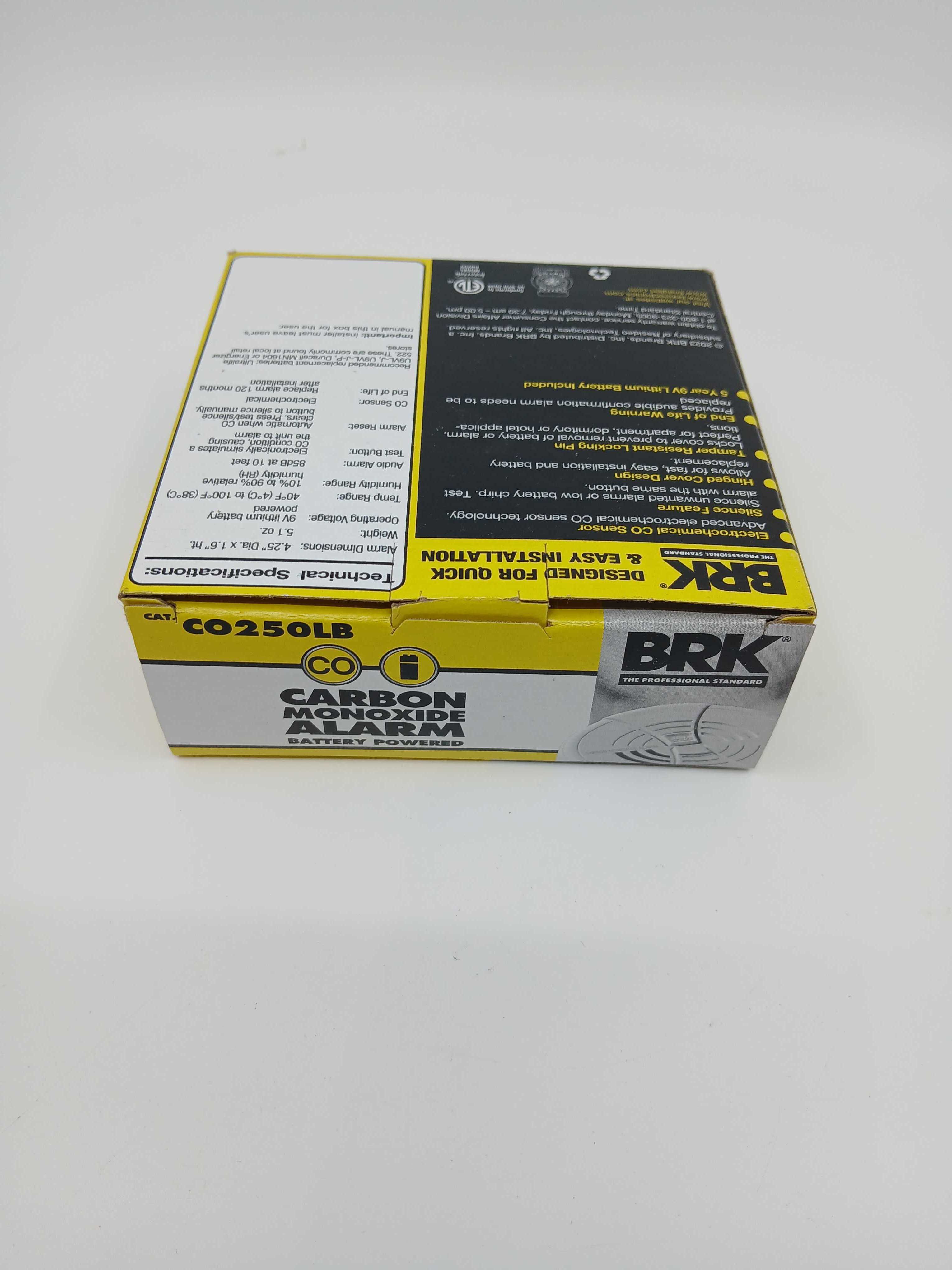 BRK CO250LB Battery CO Alarm Replaceable Battery Electrochemical 9V - JEM Systems UK