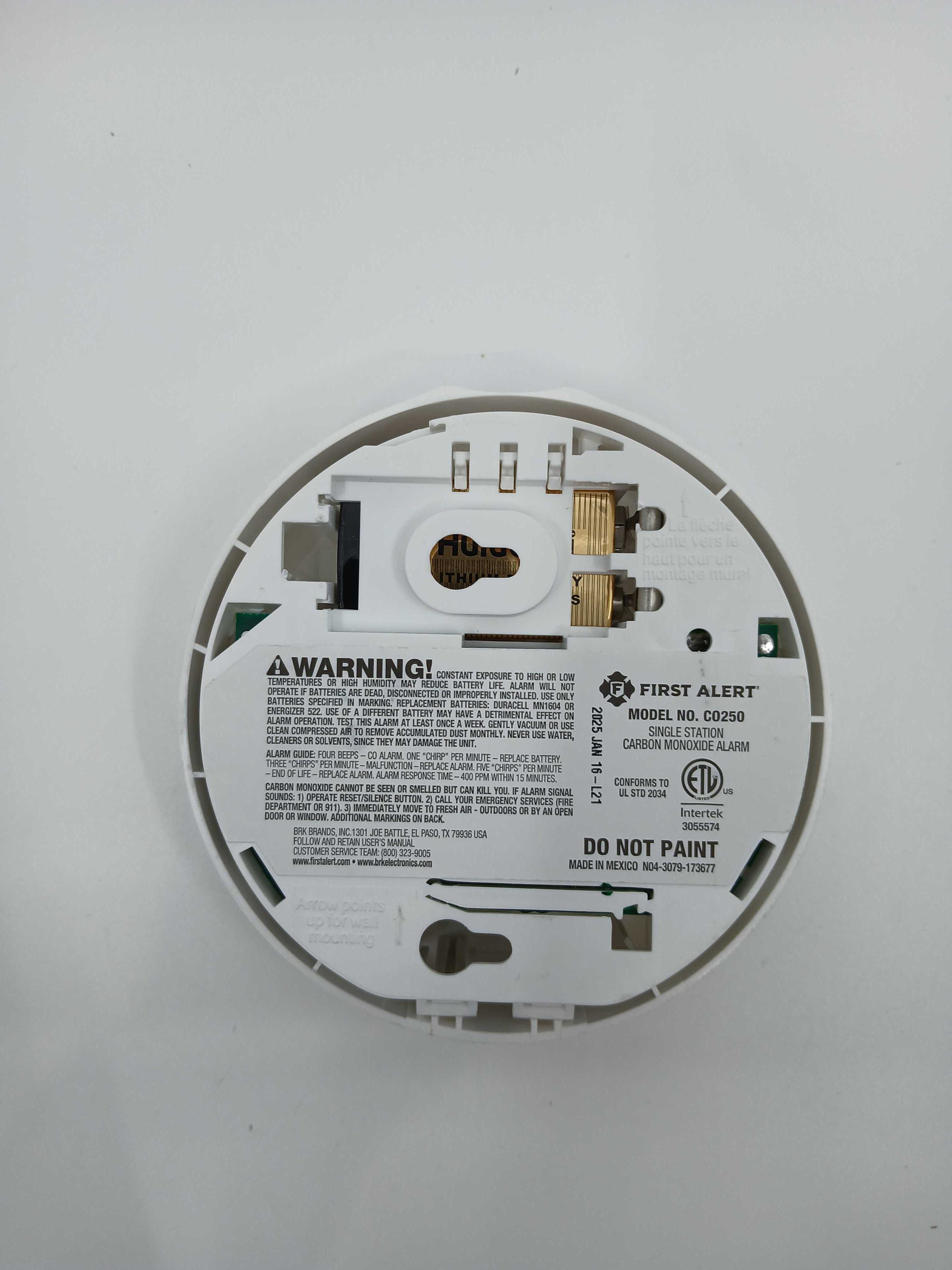 BRK CO250LB Battery CO Alarm Replaceable Battery Electrochemical 9V - JEM Systems UK