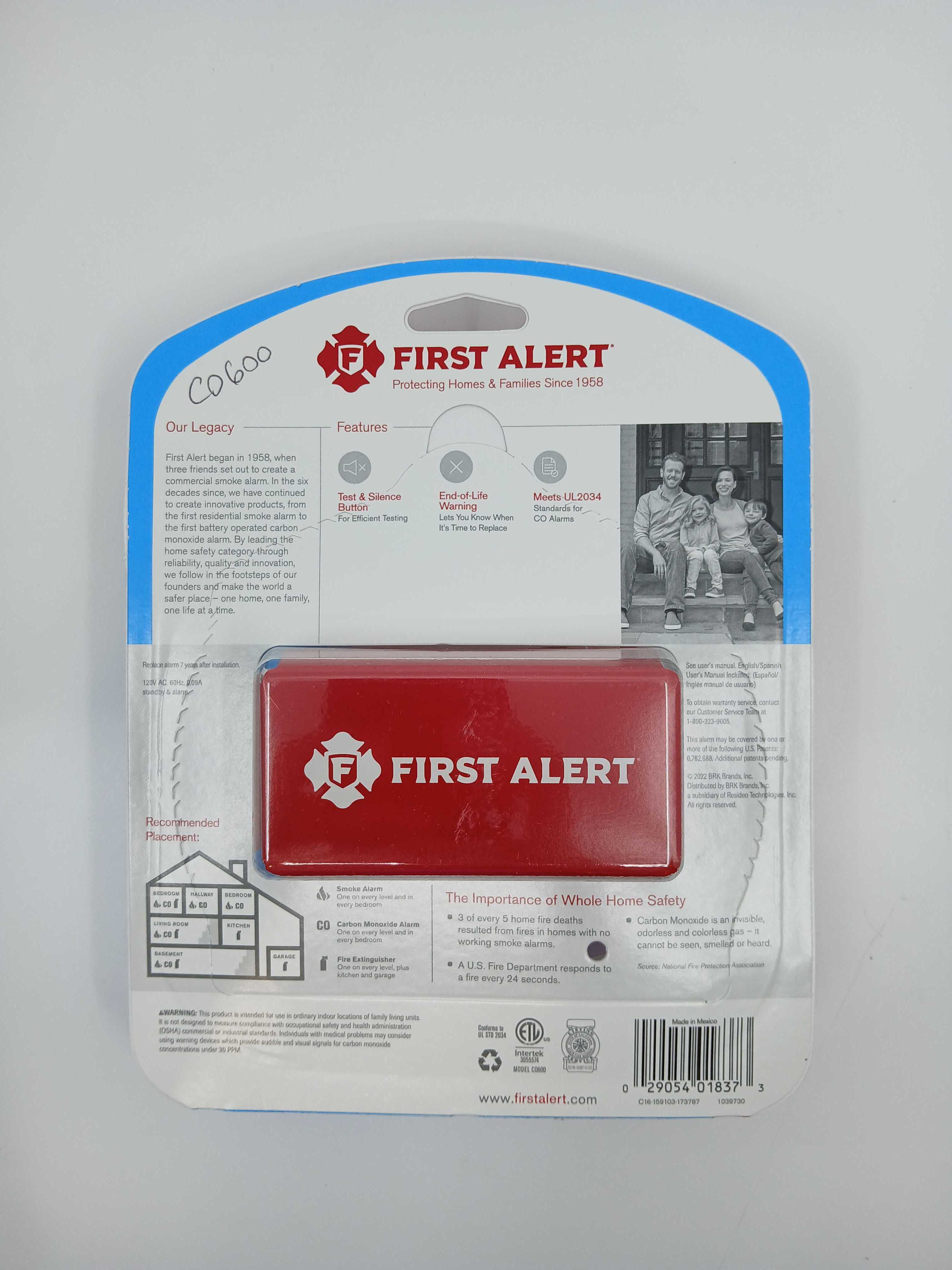 BRK CO600 Plug-In CO Alarm No Battery AC Electrochemical Sensor - JEM Systems UK