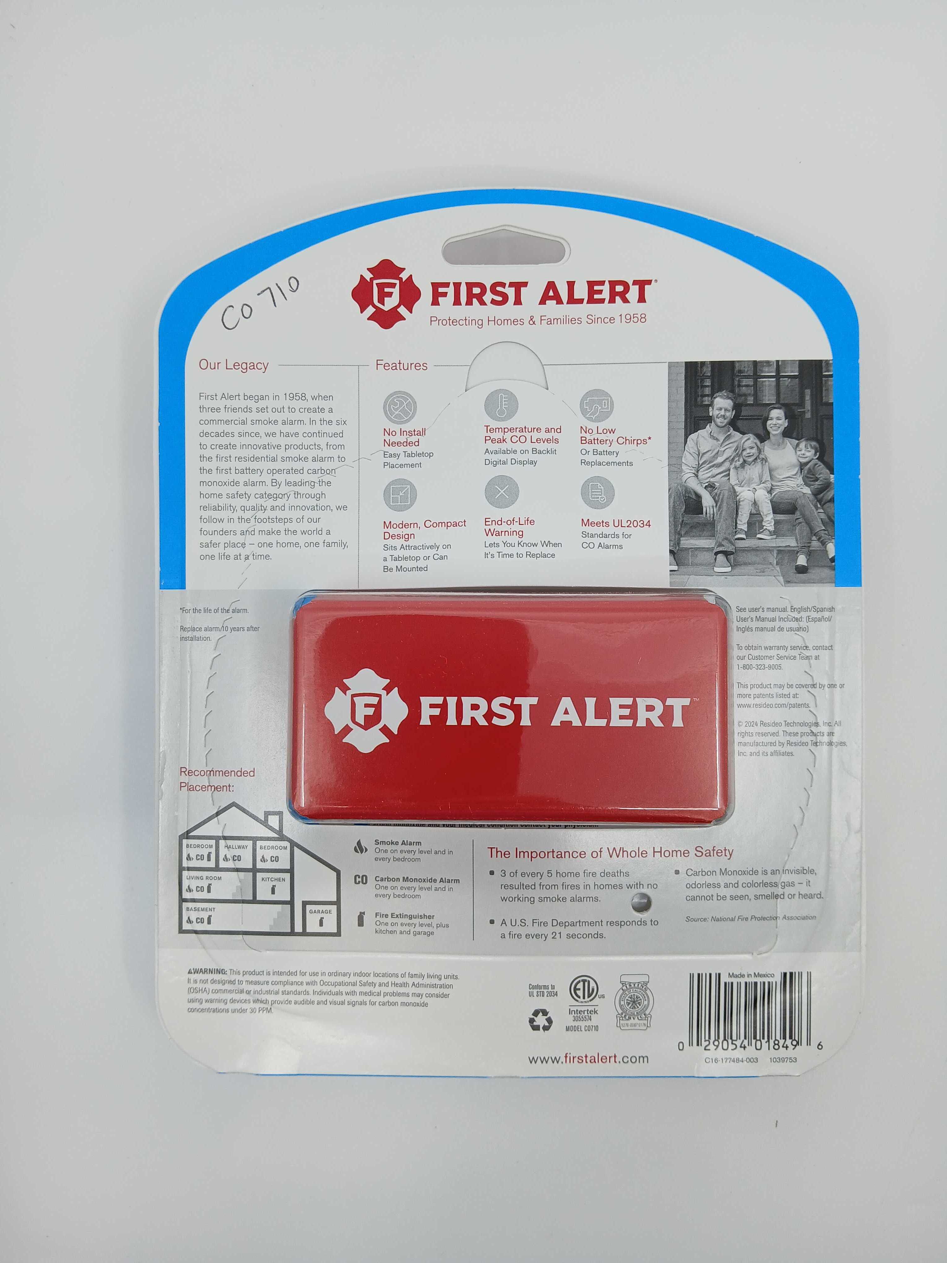 BRK CO710 Battery CO Alarm 10-Year Lithium Digital Display Electrochemical - JEM Systems UK