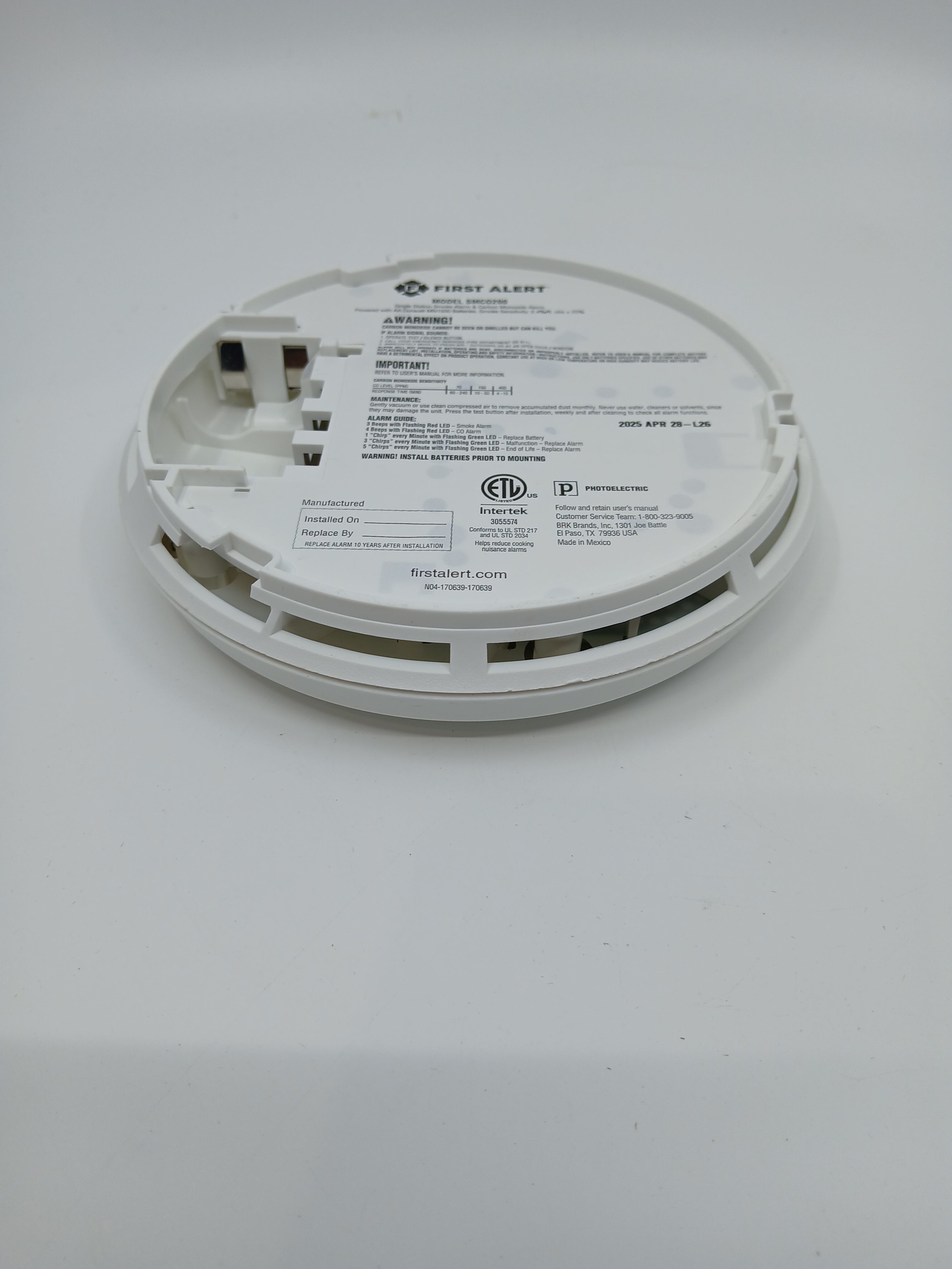 BRK SMCO200 Battery Powered  Combo Smoke CO Alarm Replaceable Battery CO Sensor