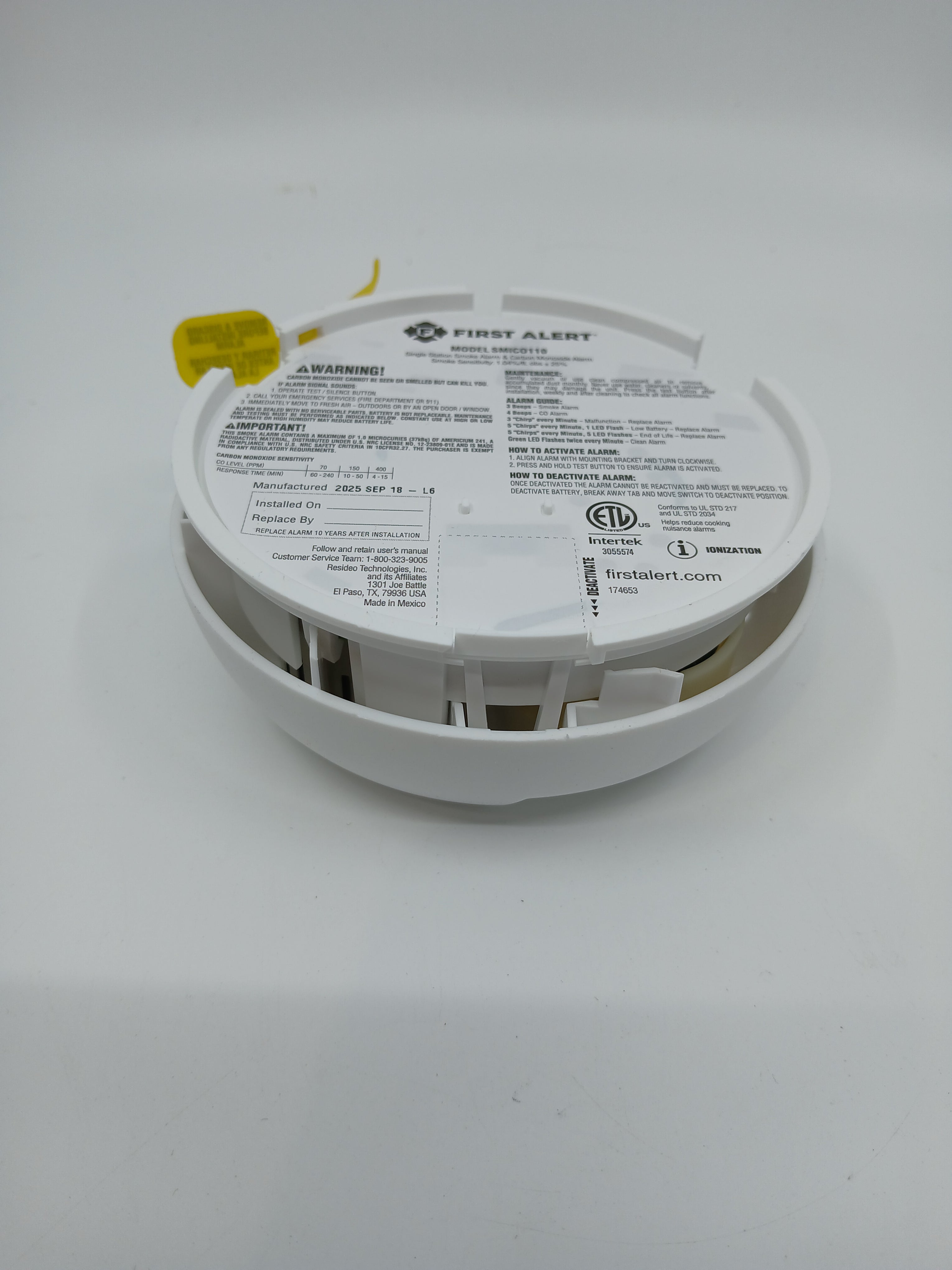 BRK SMICO110 Battery Powered Combo Smoke CO Alarm 10-Year Lithium Silence Ionization CO Sensor