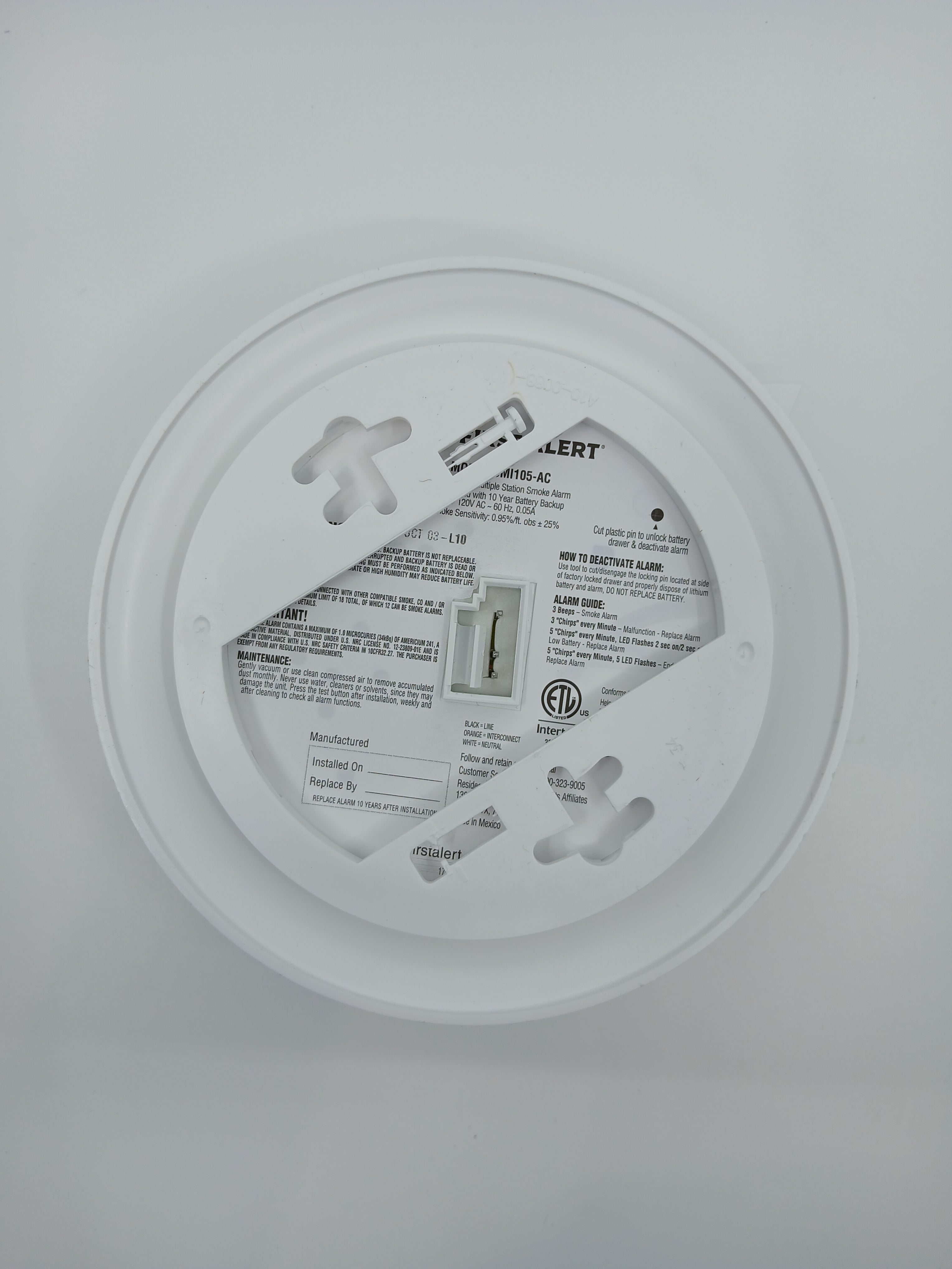 BRK SMI105-AC Hardwired Smoke Alarm 10-Year Lithium Battery Ionization
