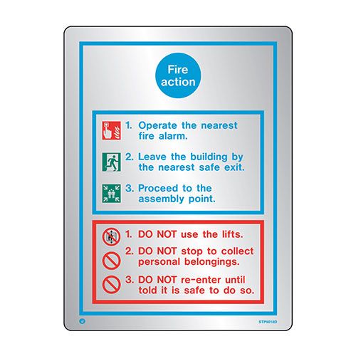 Firechief Sign FIRE ACTION Stainless Steel 200 x 150 (STB5018D)