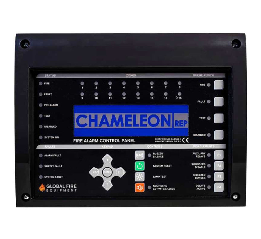 Global Fire Chameleon Control Repeater Panel c/w RS422 Network Card (Black) (CHAMELEON-REPBLK) - JEM Systems UK