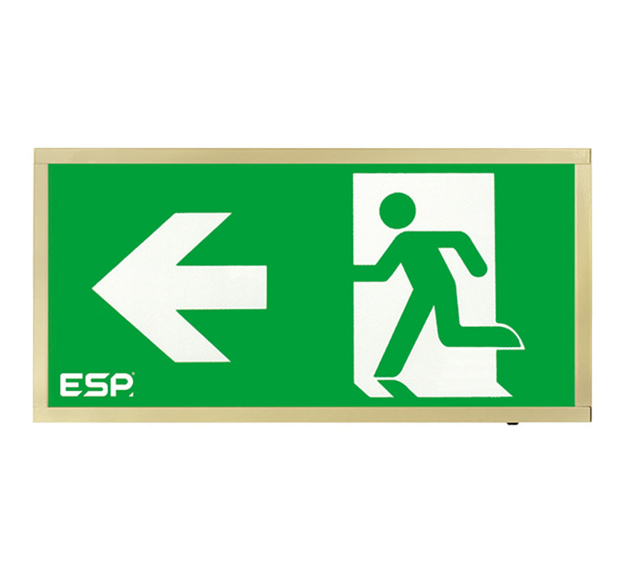 ESP Duceri 3W LED IP20 Emergency Exit Box - Lithium Battery - Brass - Left Arrow (D120LBR) - JEM Systems UK