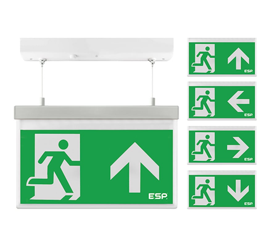 ESP Duceri 3W LED IP20 Emergency Hanging Exit Sign - Lithium Battery - All Legends (D330AWH) - JEM Systems UK